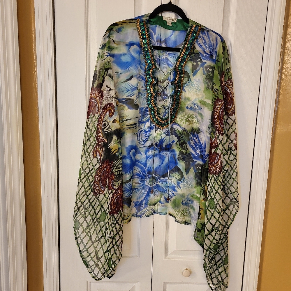 Vibrant Floral and Geometric Print Kaftan By Boston Proper